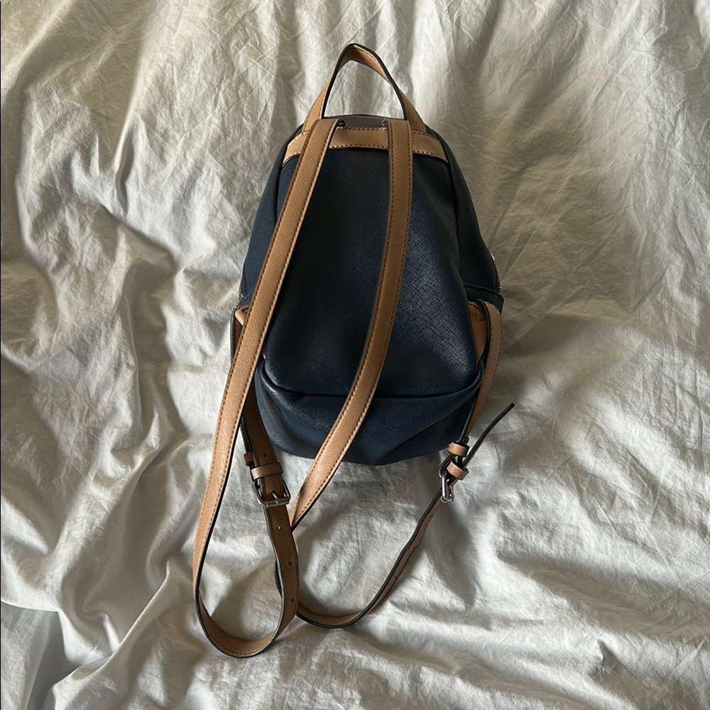 GUESS Dark Blue Backpack with Tan Straps - Picture 2 of 2
